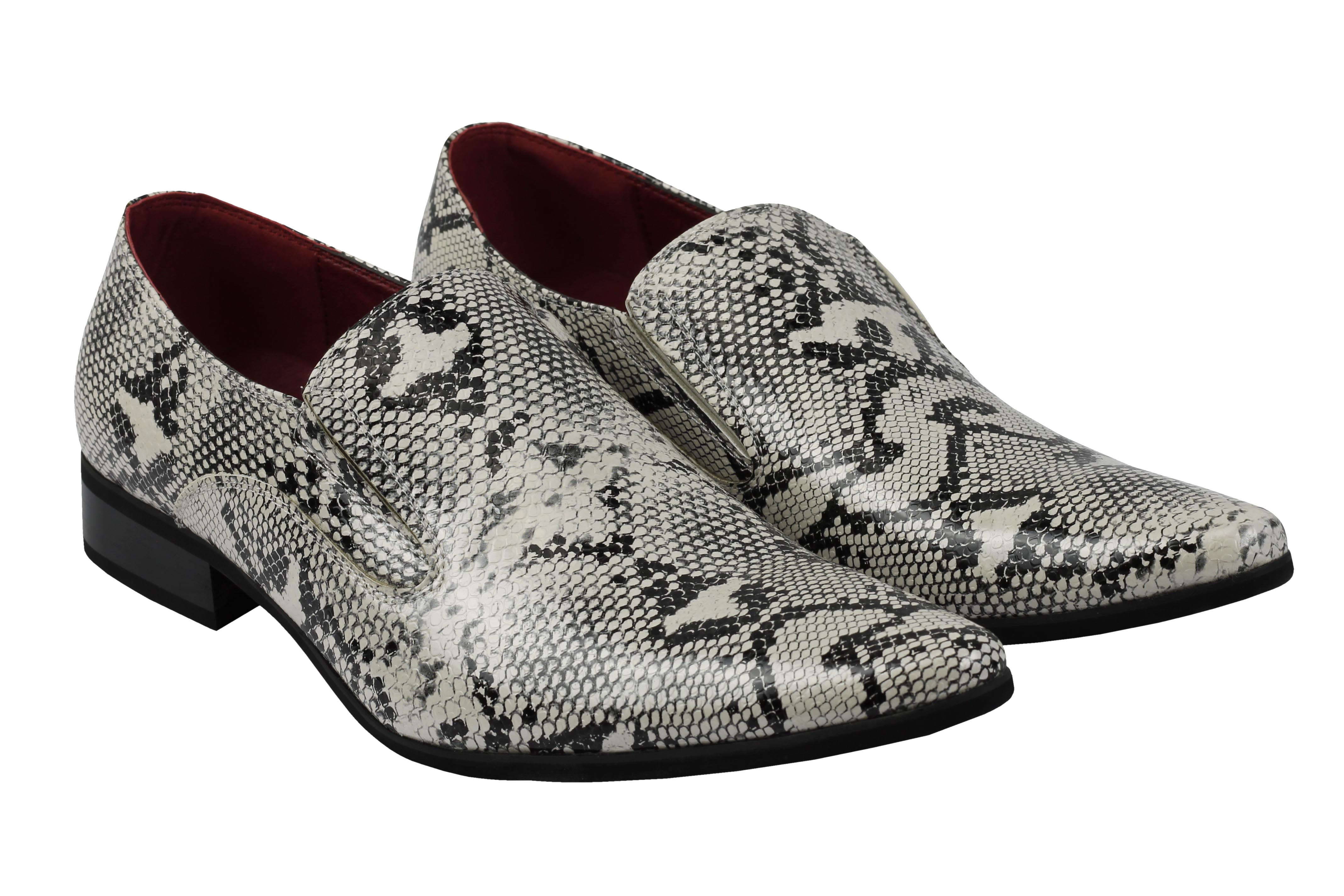 Mens Leather Lined Smart Slip On Loafers Shoes Snake Skin Print Shiny Patent EBay